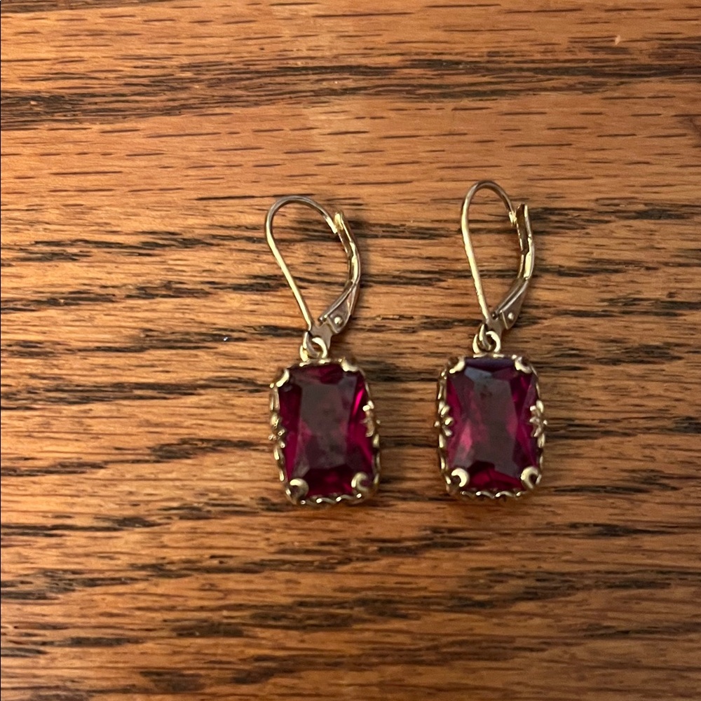 Vintage Red Crystal Leverback Earrings